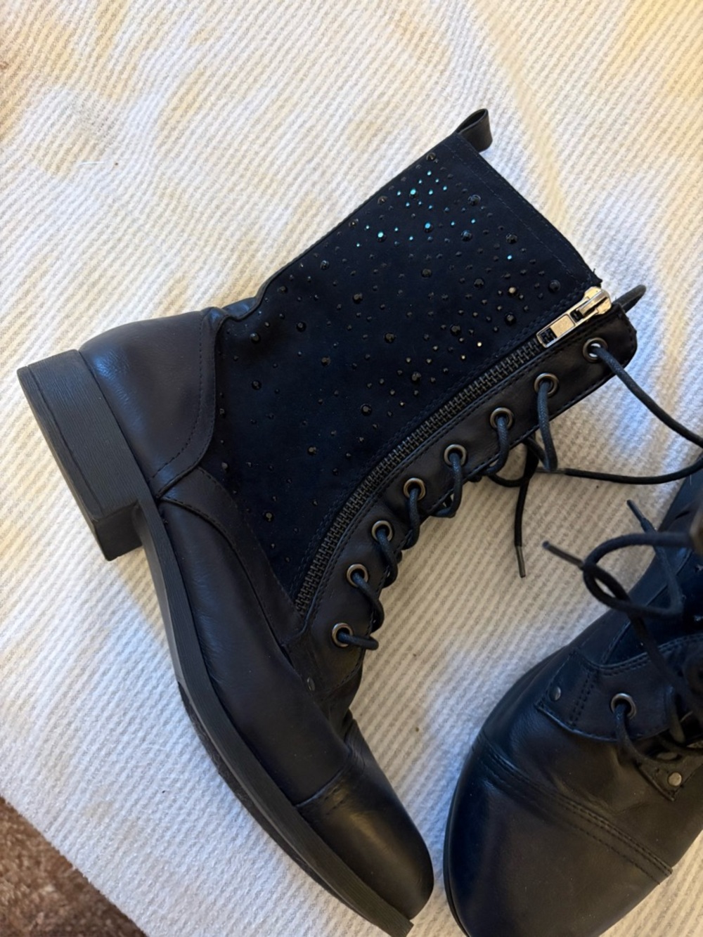 Women's Black Lace-Up Ankle Boots with Side Zip